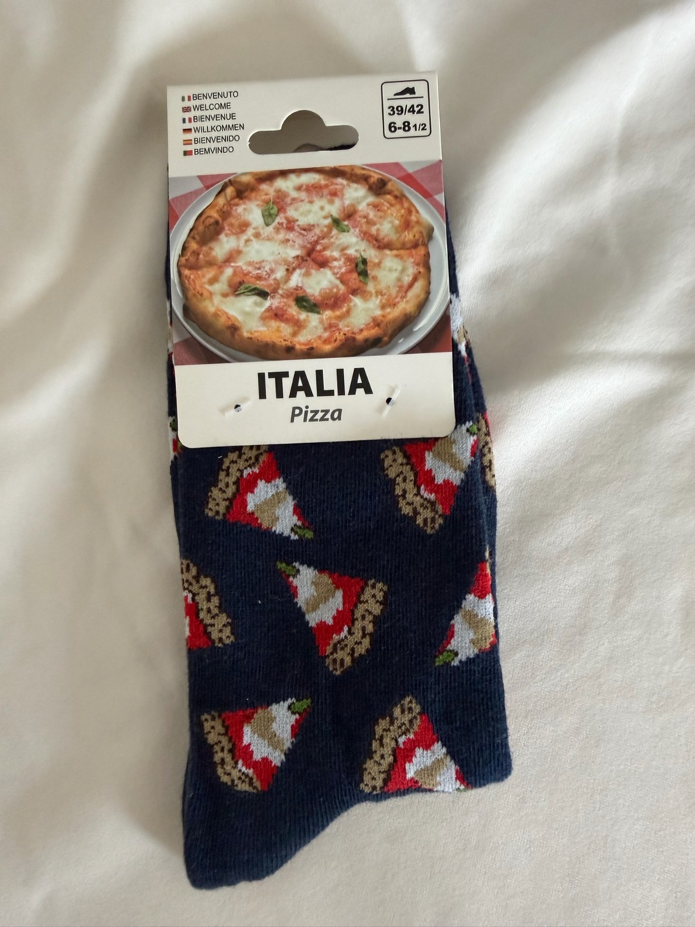 Italina Navy Pizza Slice Pattern Socks